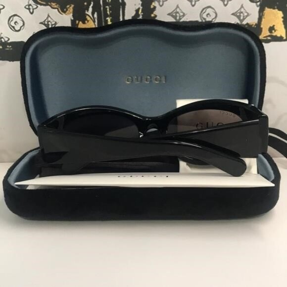 New Authentic Gucci GG1401S 001 Black Cat-Eye Sunglasses Grey Lenses